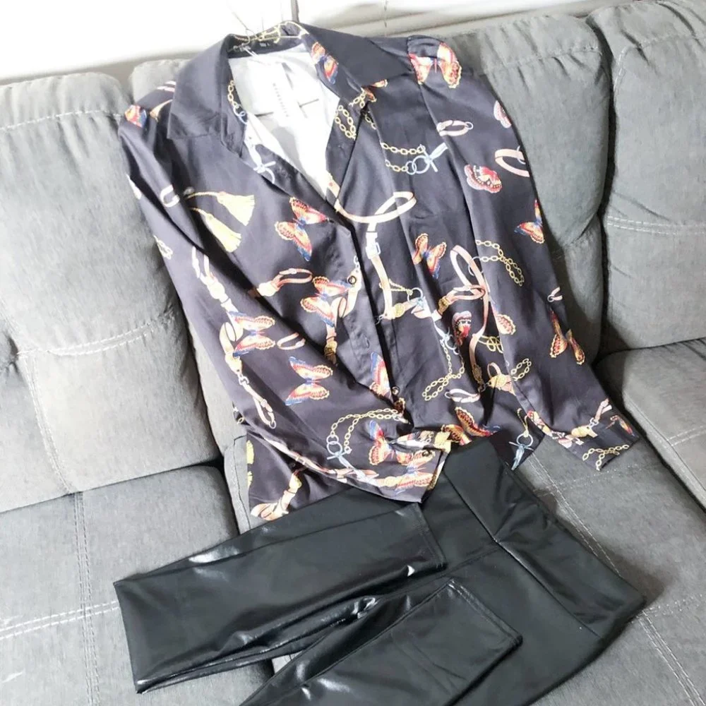 Multi-Colored Button Down Blouse - Picture 3 of 5